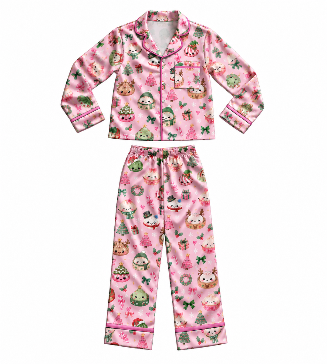 Girls Sets | Loungewear Set- Dumpling Christmas Print | Tweenstyle