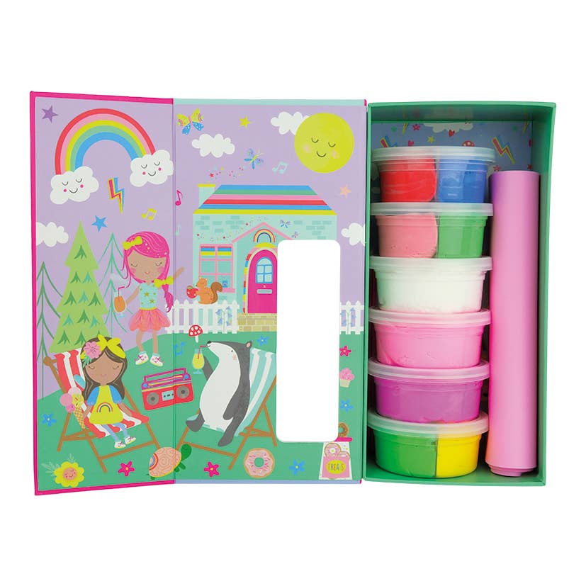 Set of colorful plastic containers with a children's illustration on the box.