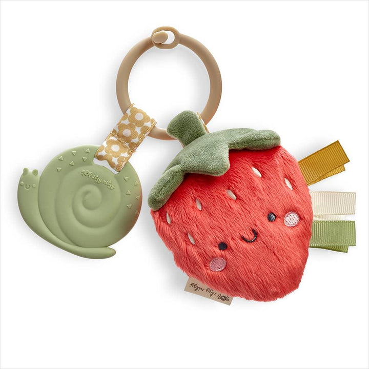 strawberry plush on a ring and a snail teetherl 