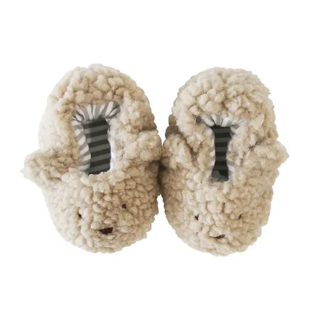 sherpa bear booties with ears and face in oatmeal color 