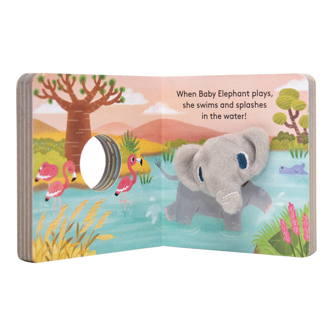Children's book with a soft toy elephant and flaps for interaction