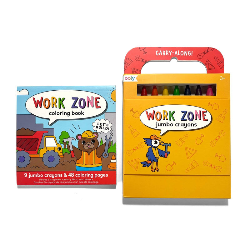 Travel Coloring Set |Carry Along Crayons & Coloring Book Kit - Work Zone | Ooly