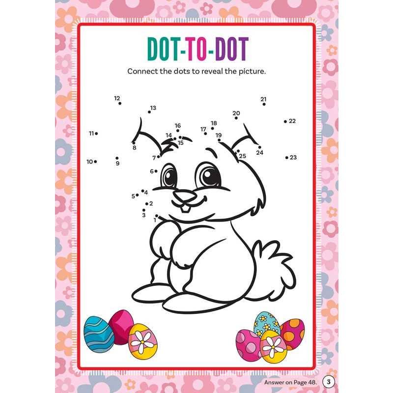 example of one of the pages in the book, a connect the dots in the shape of a bunny