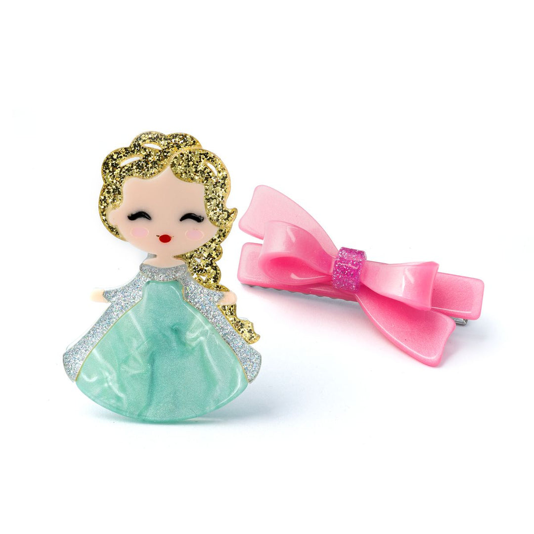 Princess Elsa Doll and pink bow clip set. 