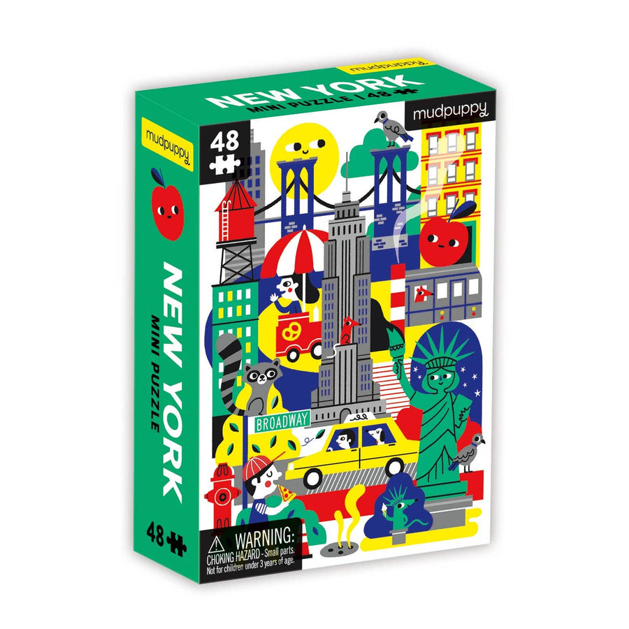 Mudpuppy New York mini puzzle box with colorful illustrations on a white background
