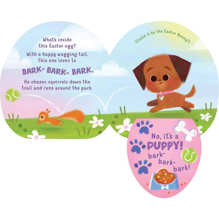 inside pages of the board book with a little puppy he is looking for the Easter Bunny. 