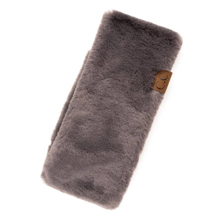 faux fur headwrap with sherpa lining in dark grey 