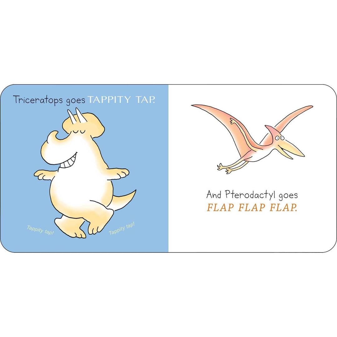 Illustration of a Triceratops and Pterodactyl with text on a white background