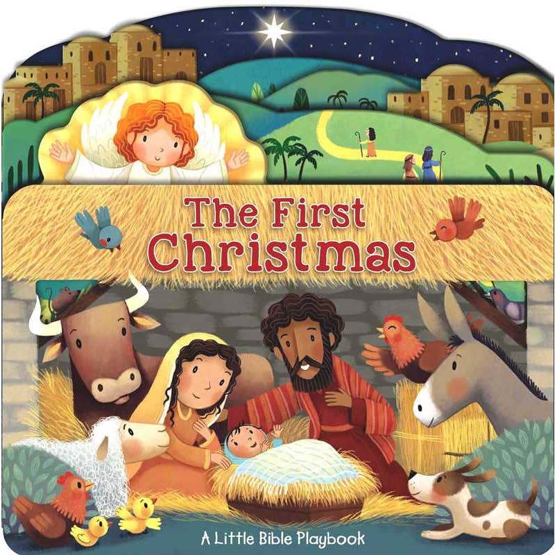 Book cover of 'The First Christmas' with nativity scene illustration.