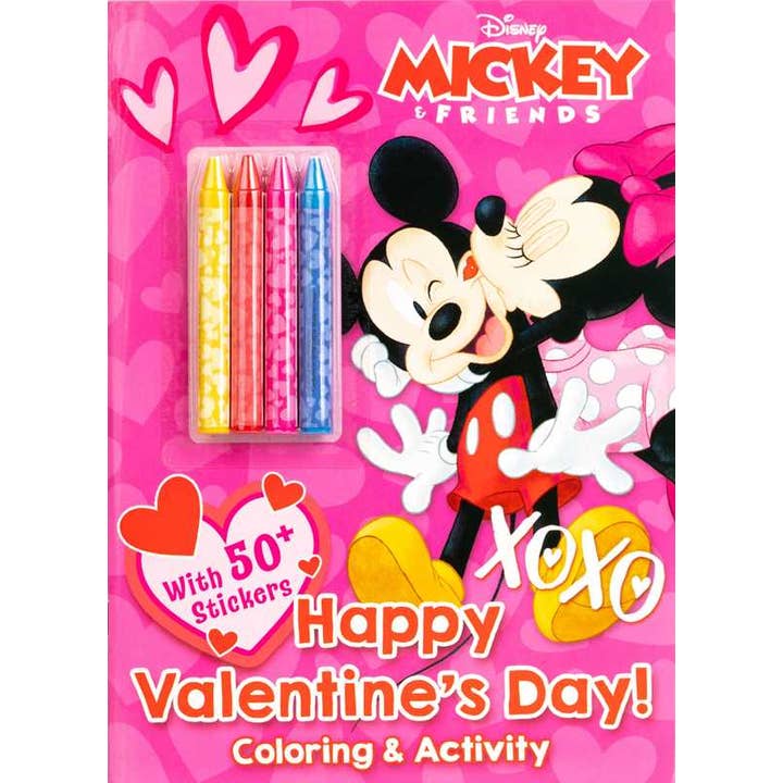 mickey and minnie mouse coloring book with 4 crayons. Valentines Day theme coloring book