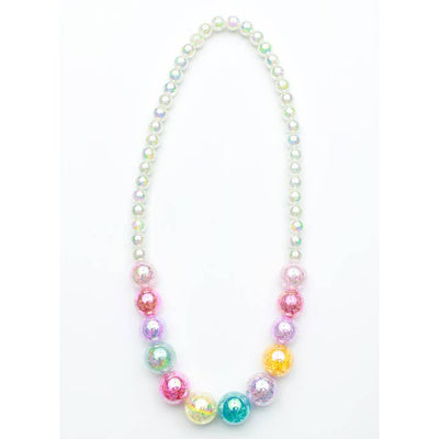 watercolor irridecent beaded necklace, white in the back and pastel multi color in the front. 