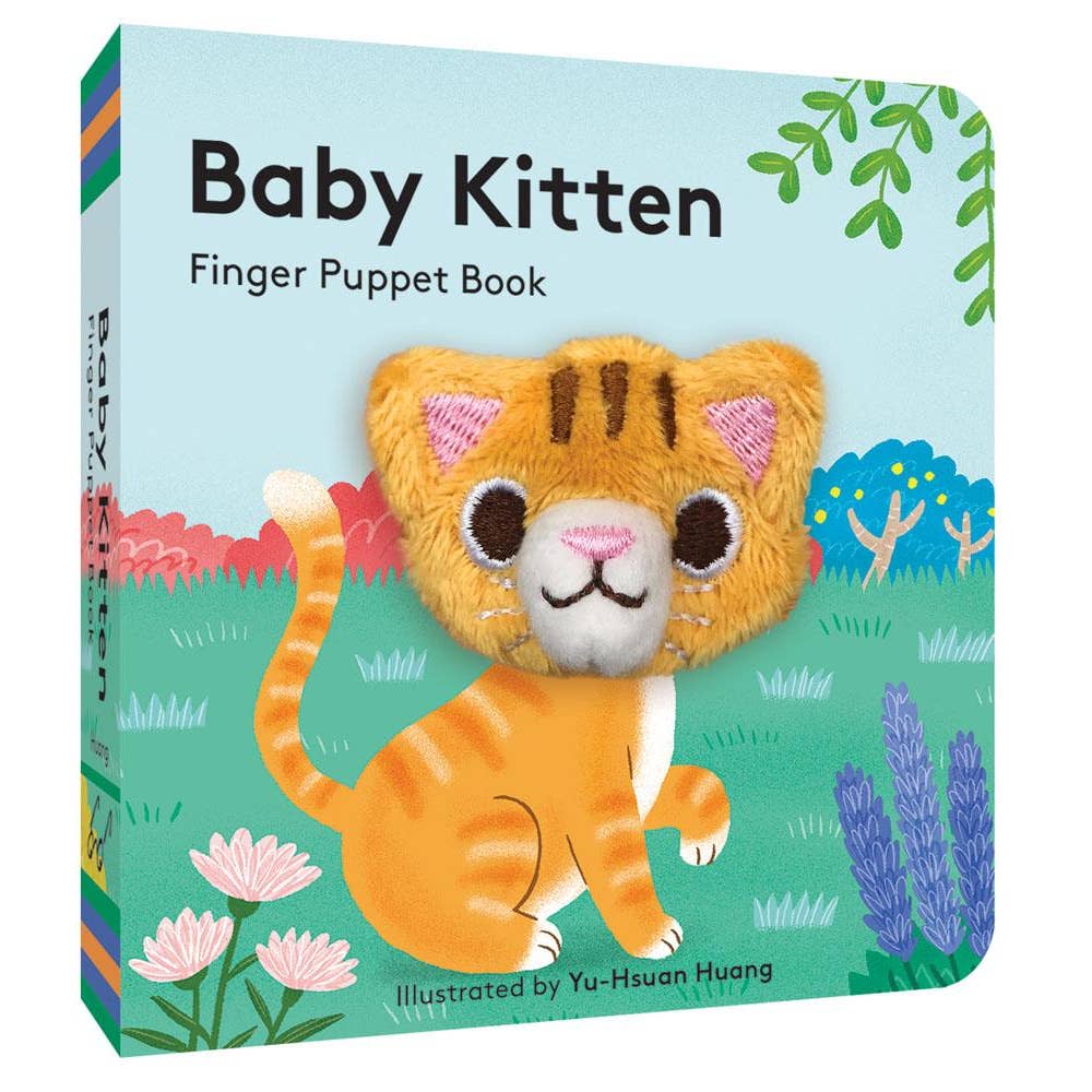 Book of 'Baby Kitten' finger puppet book with a cat illustration on a colorful background