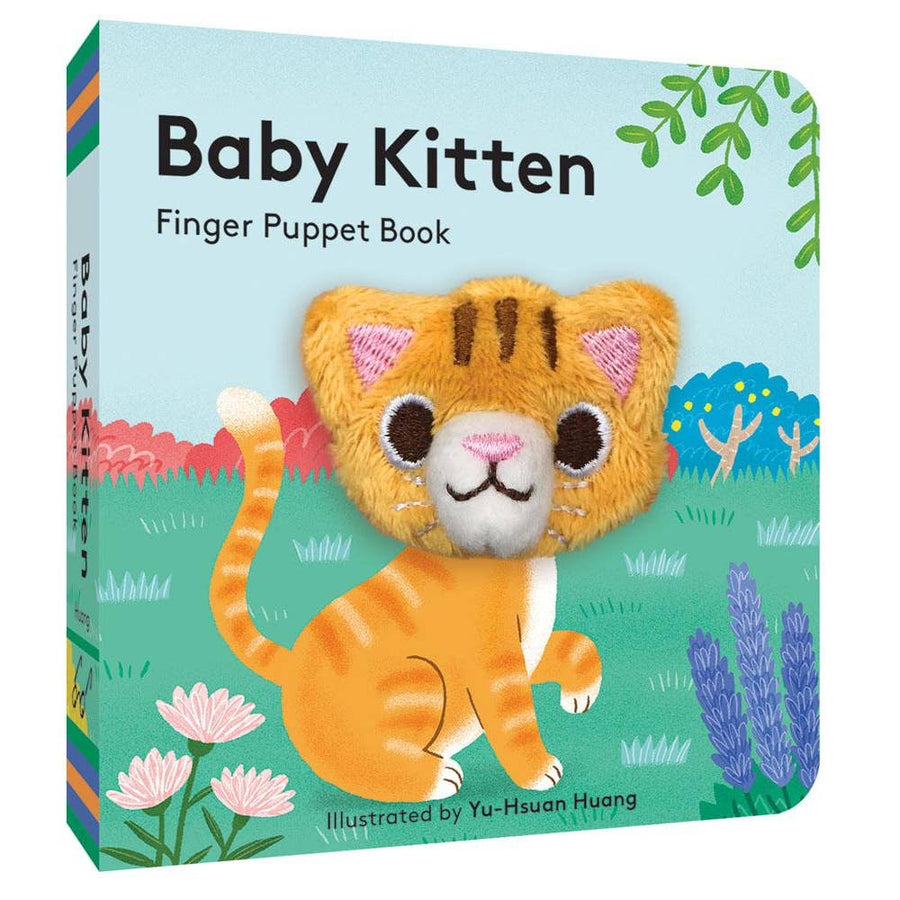 Book of 'Baby Kitten' finger puppet book with a cat illustration on a colorful background