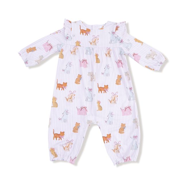 Baby Girl Jumpsuits and Rompers | Ruffle Sleeve Romper- Fancy Pets | Angel Dear