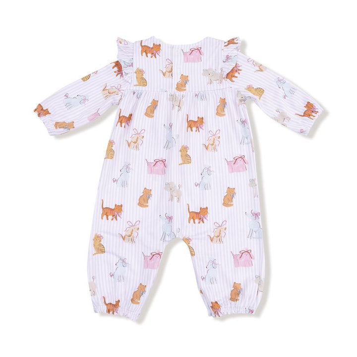 Baby Girl Jumpsuits and Rompers | Ruffle Sleeve Romper- Fancy Pets | Angel Dear
