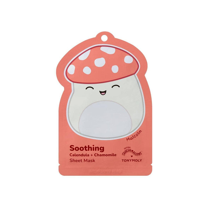 sheet mask in squishmallow theme as the malcolm mushroom charachter