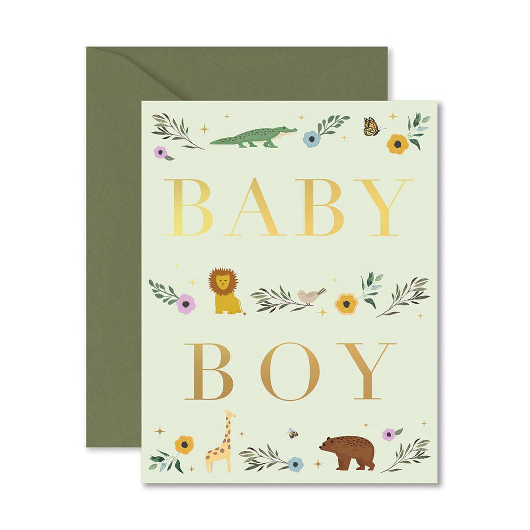 greeting card for a baby boy with 'Baby Boy' written across it. 