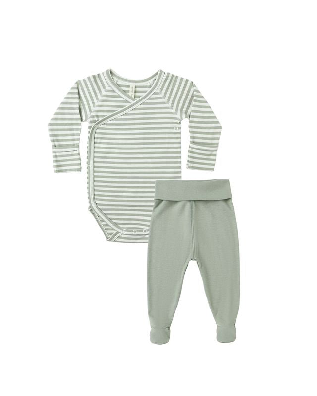 Baby outfit with striped  and bodysuit green pants