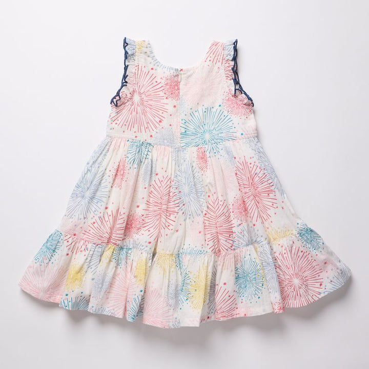 back of a Colorful dress with a a fireworks pattern on a white background