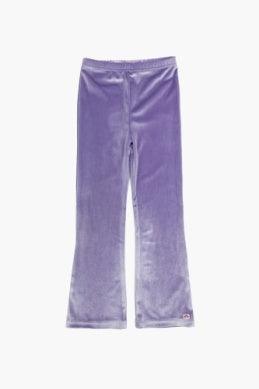 lavender velvet leggings with a slight flair at the bottom. 