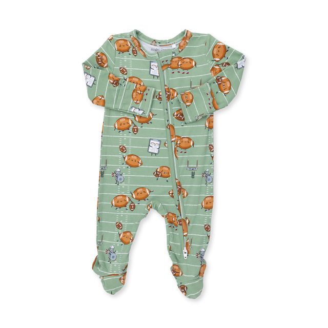 footie with green color and white stripes. footballs playing football all over as the print. 