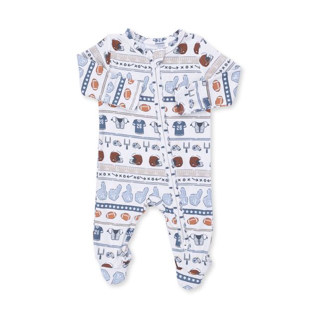baby footie with football stripes in football theme. 
