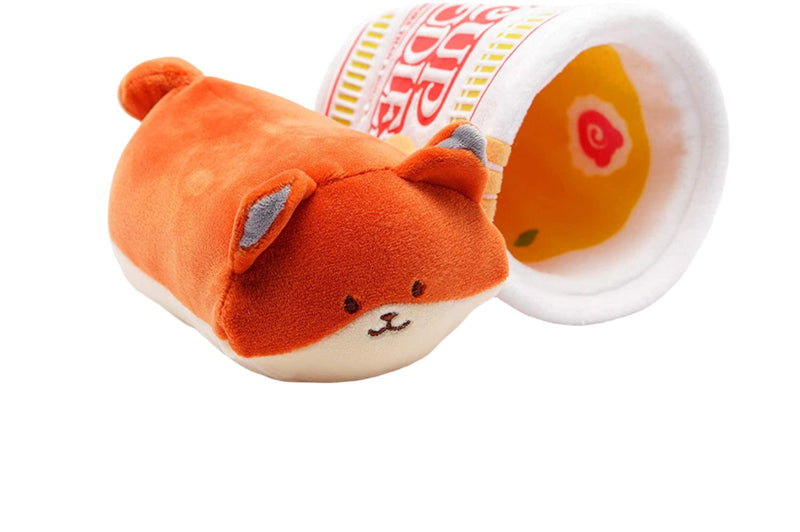 Mini plush fox wearing a cup of noodles outfit, outfit and plush can be detached. 