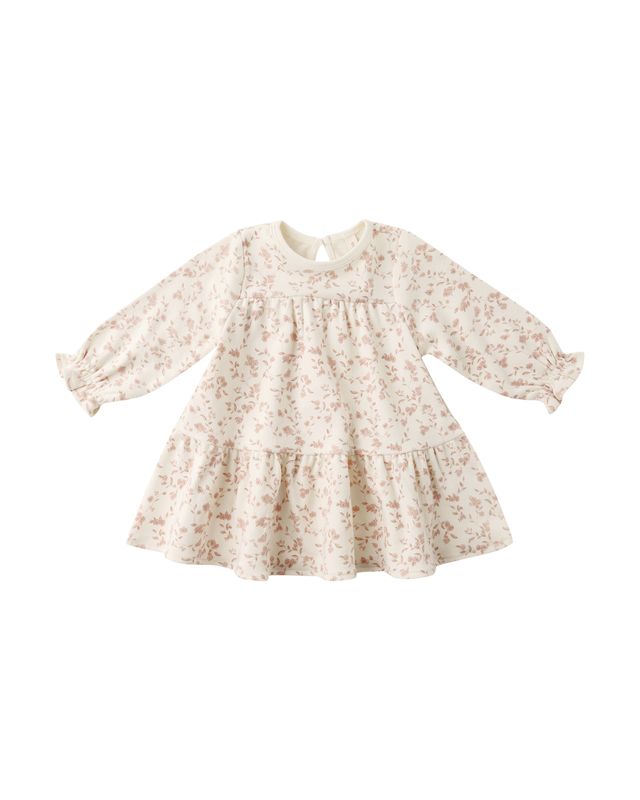 baby pink Floral dress with long sleeves on a white background