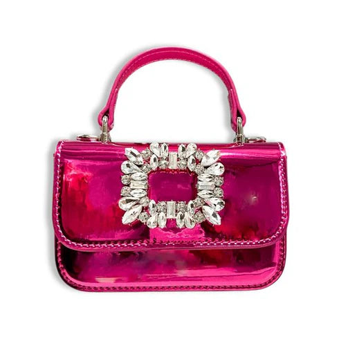 Handbag | Rhinestone Decor Patent Purse - Fuscia | Doe a Dear