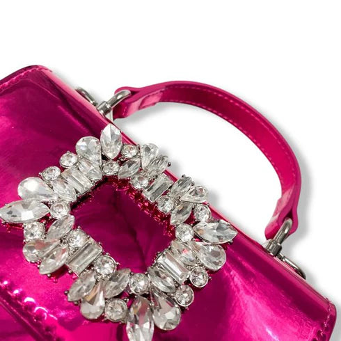 Handbag | Rhinestone Decor Patent Purse - Fuscia | Doe a Dear