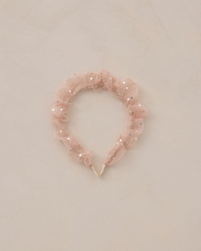 pink tulle gathered headband with sparkles all over 