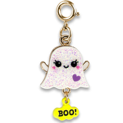 glitter ghost charm attached to a gold clasp. 