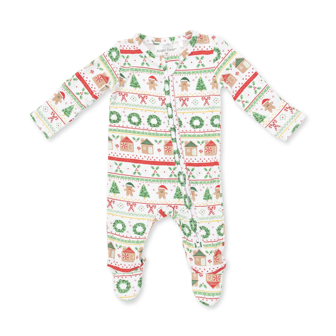 Baby Boy Footie | 2 Way Zipper - Gingerbread Fair Isle - Uni | Angel Dear