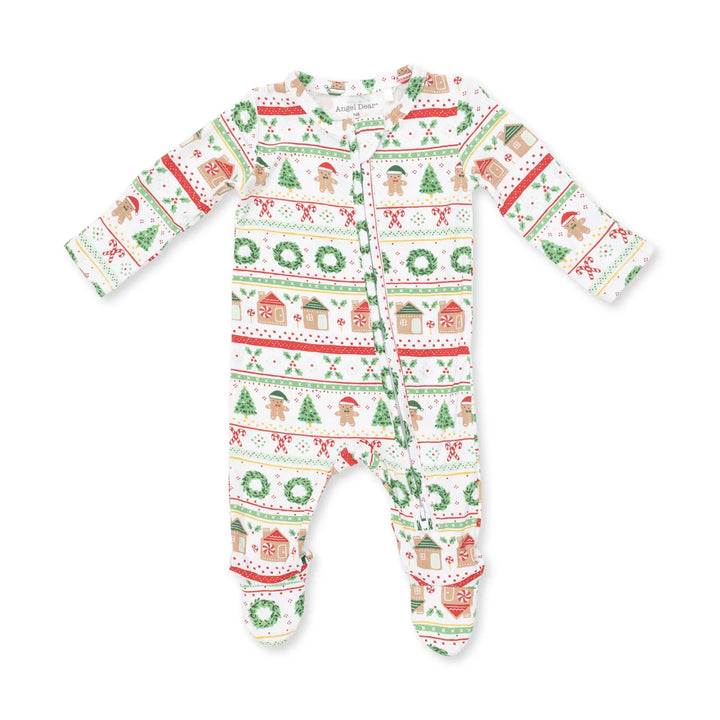 Baby Boy Footie | 2 Way Zipper - Gingerbread Fair Isle - Uni | Angel Dear