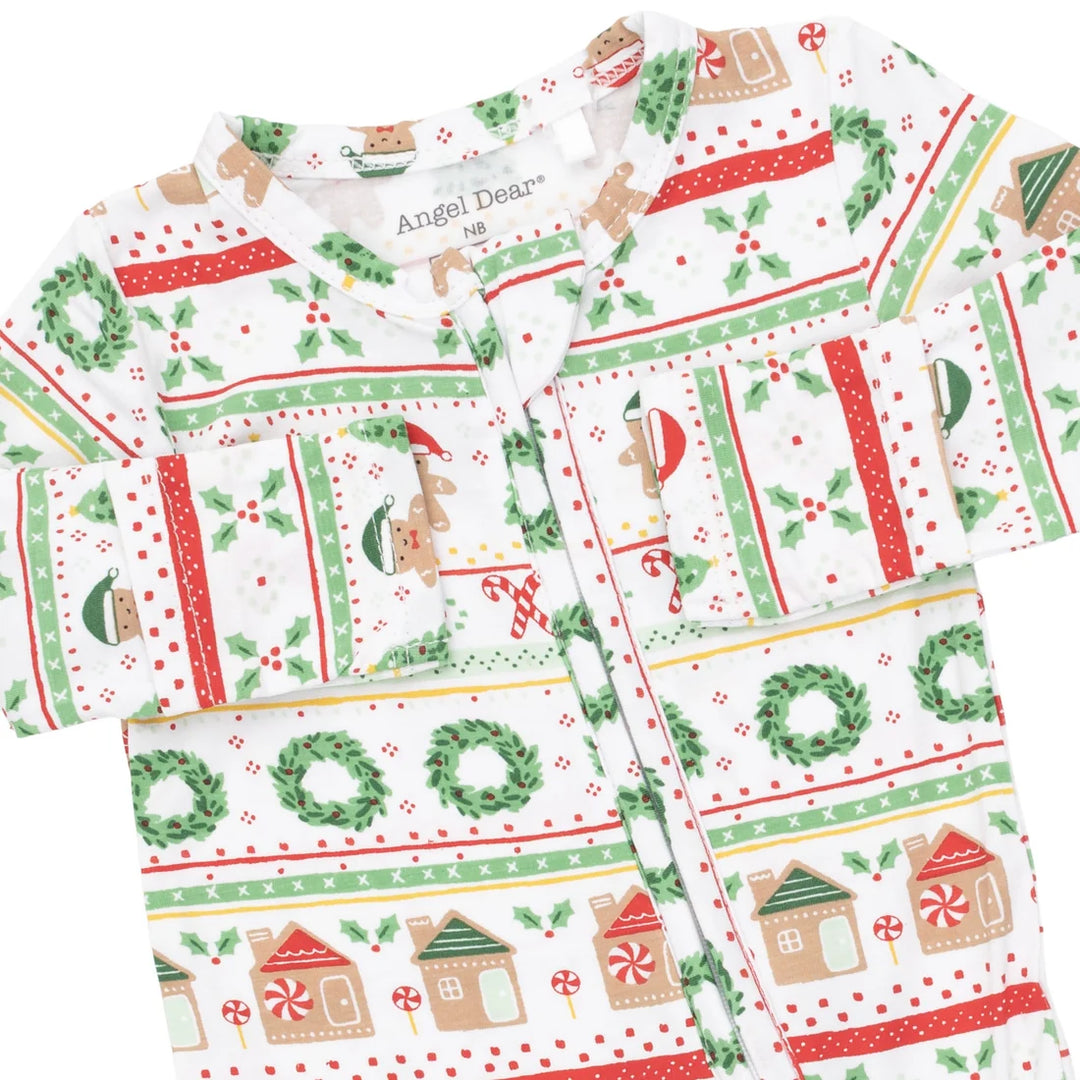 Baby Boy Footie | 2 Way Zipper - Gingerbread Fair Isle - Uni | Angel Dear