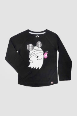 Girls Shirt | Graphic Tee- Girl Ghost - Black | Appaman