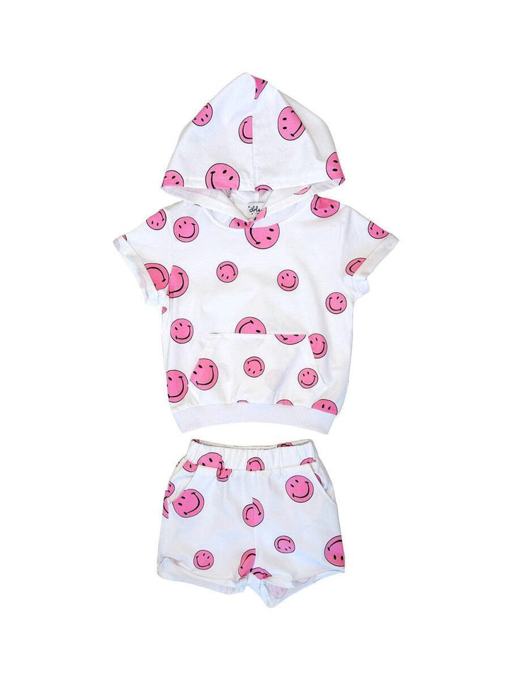 Girls 2 Piece Set | Pink Emoji Short Set | Lola and the Boys - The Ridge Kids