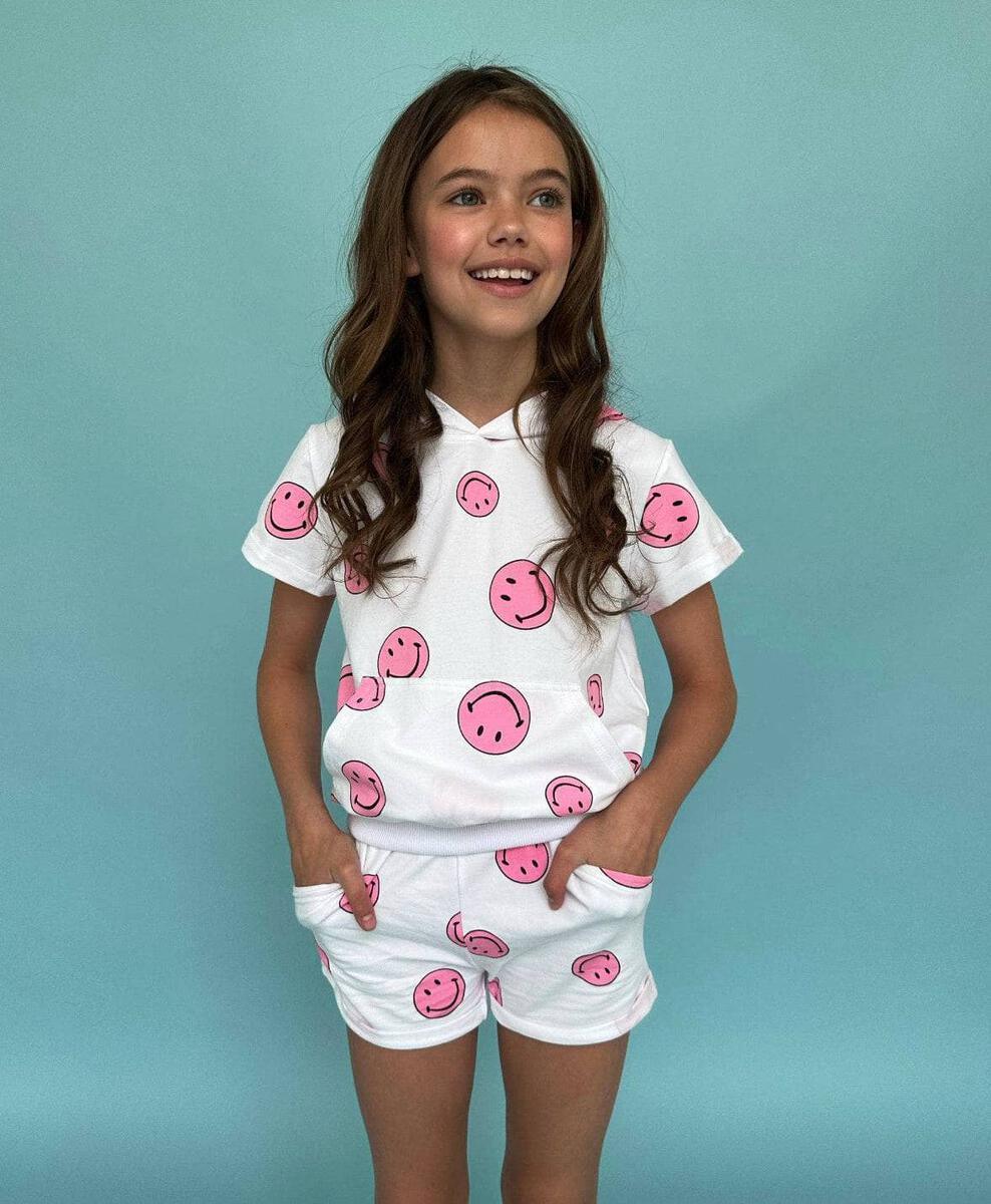 Girls 2 Piece Set | Pink Emoji Short Set | Lola and the Boys - The Ridge Kids