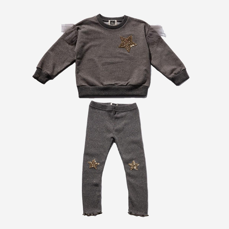 Girls 2 Piece Sets | Star Sweatshirt Set - Brown | Petite Hailey - The Ridge Kids