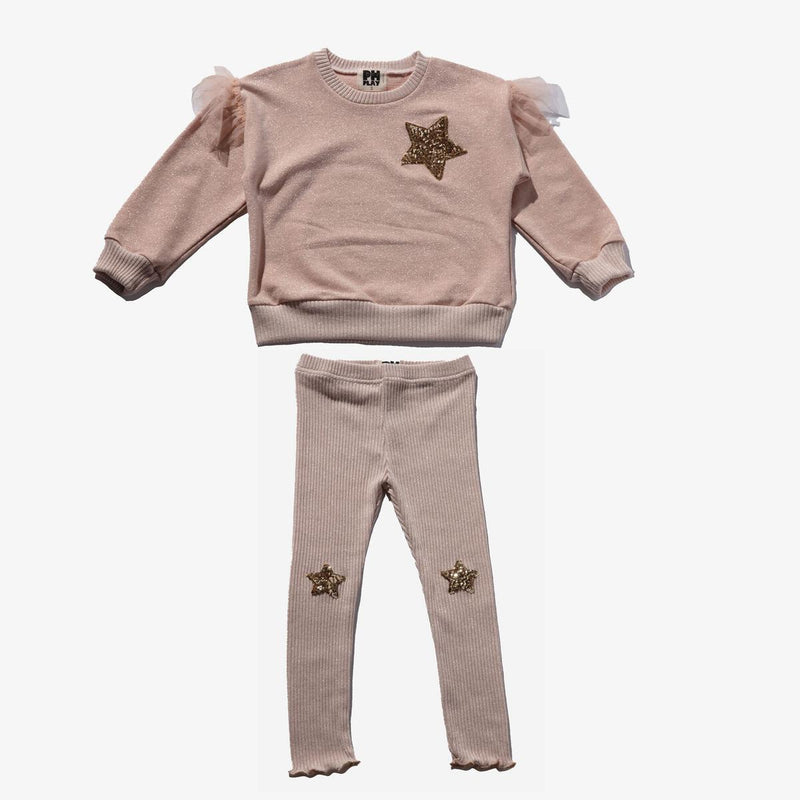 Girls 2 Piece Sets | Star Sweatshirt Set - Peach | Petite Hailey - The Ridge Kids