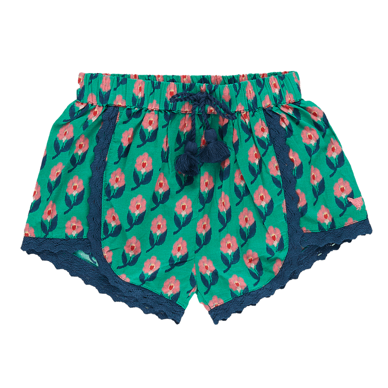 Girls Bottoms | Millie Shorts- Green Ikat Floral | Pink Chicken - The Ridge Kids