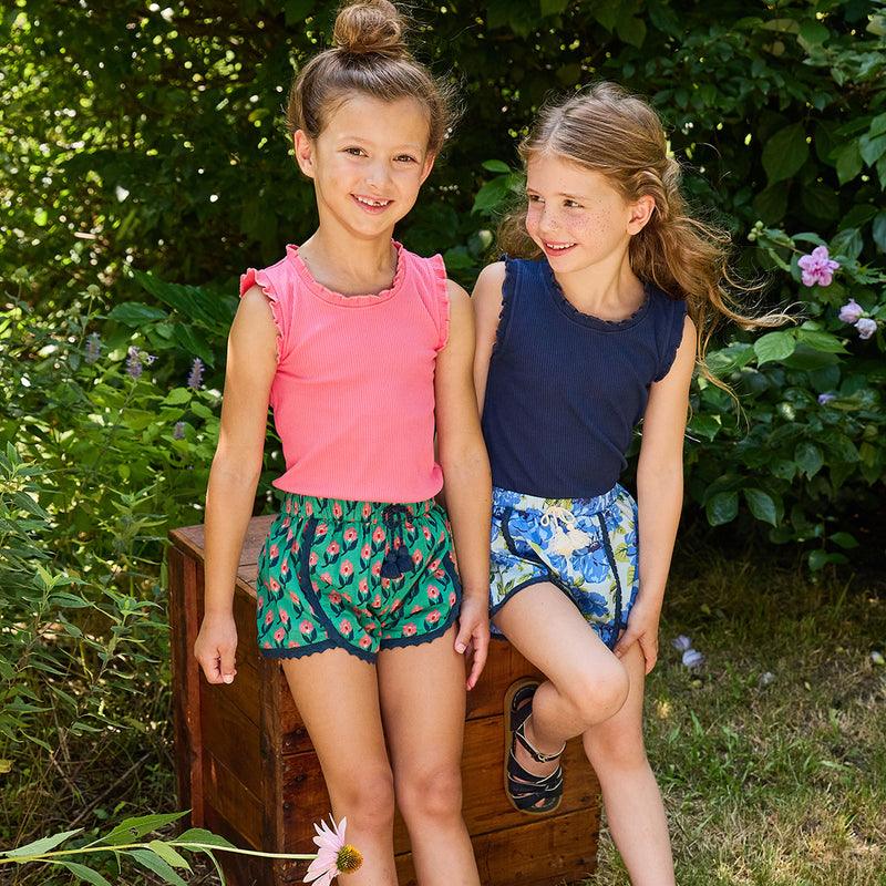 Girls Bottoms | Millie Shorts- Green Ikat Floral | Pink Chicken - The Ridge Kids