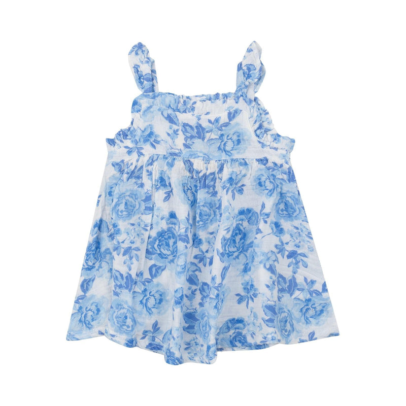 Girls Dress | Paperbag Sundress- Blue Roses | Angel Dear - The Ridge Kids