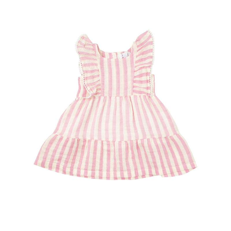 Girls Dress | Picot Edge- Pink Stripe | Angel Dear - The Ridge Kids