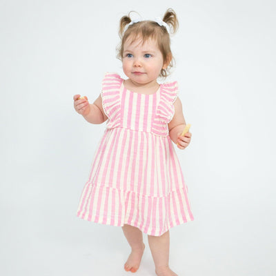 Girls Dress | Picot Edge- Pink Stripe | Angel Dear - The Ridge Kids