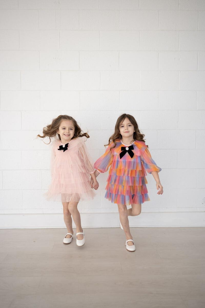 Girls Dress | Six Layered Dress - Pink | Petite Hailey - The Ridge Kids