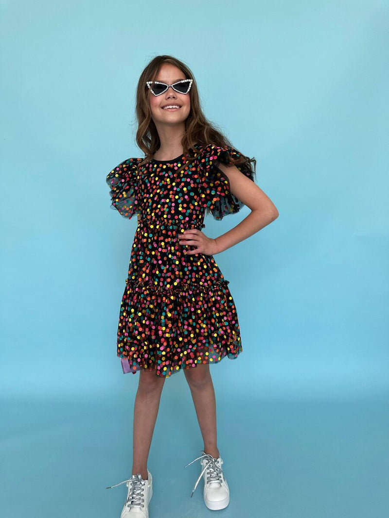 Girls Dresses | Black Funfetti Surprise Dress | Lola and The Boys - The Ridge Kids