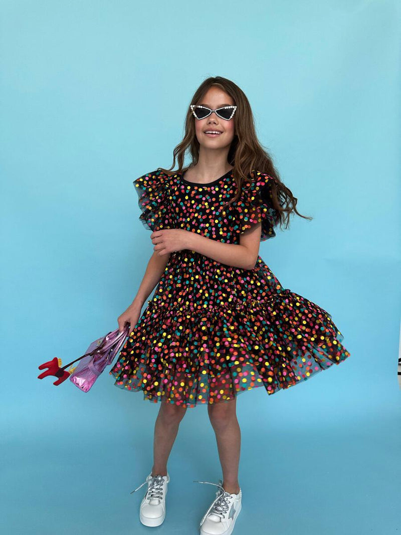 Girls Dresses | Black Funfetti Surprise Dress | Lola and The Boys - The Ridge Kids