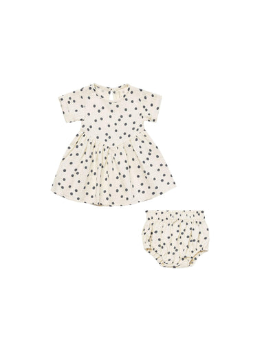 Girls Dress| Brielle Dress with Navy Dot | Quincy Mae - The Ridge Kids