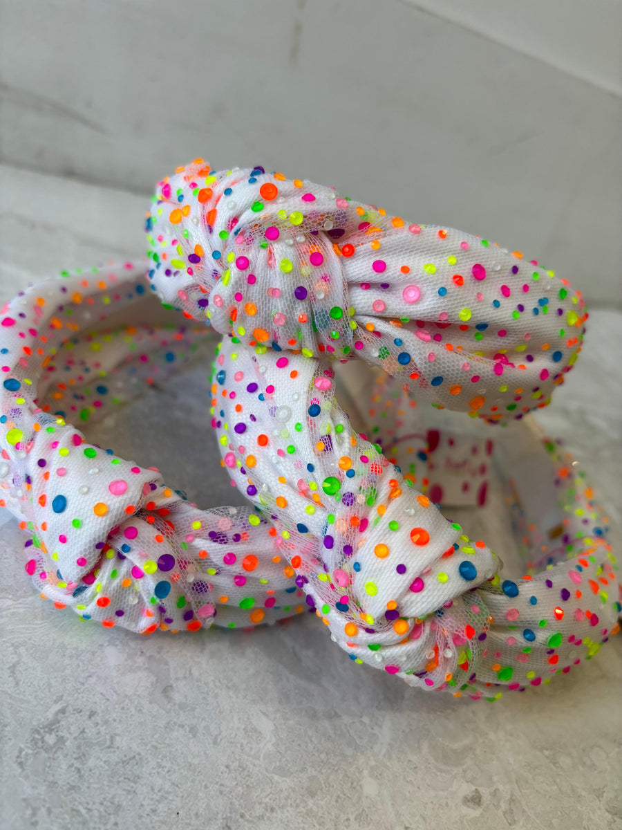 Girls Headband | Tulle Jeweled - White | Bari Lynn Accessories - The Ridge Kids